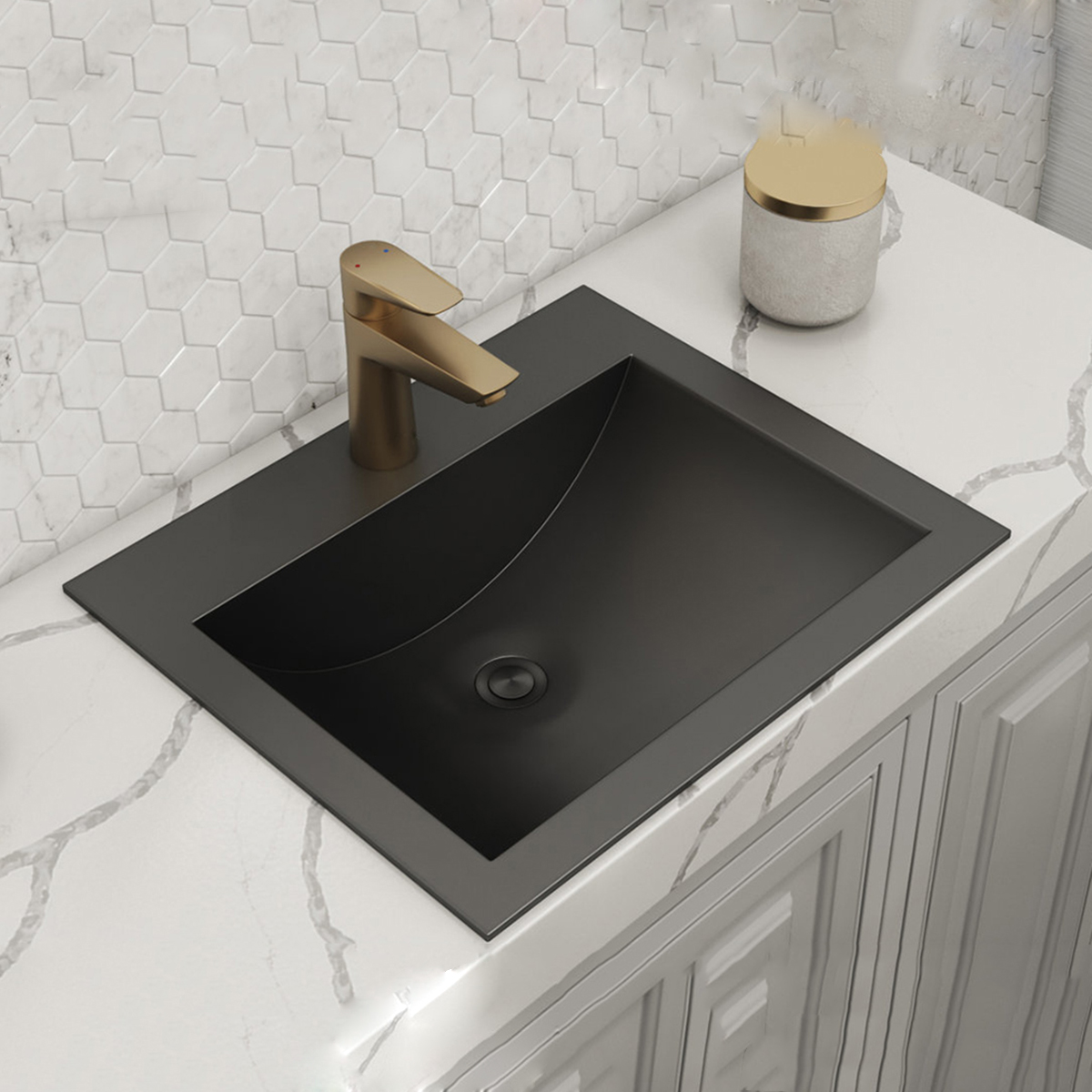 Mueble de baño profundo de lujo, lavabo de montaje superior, lavabo de acero inoxidable SUS304