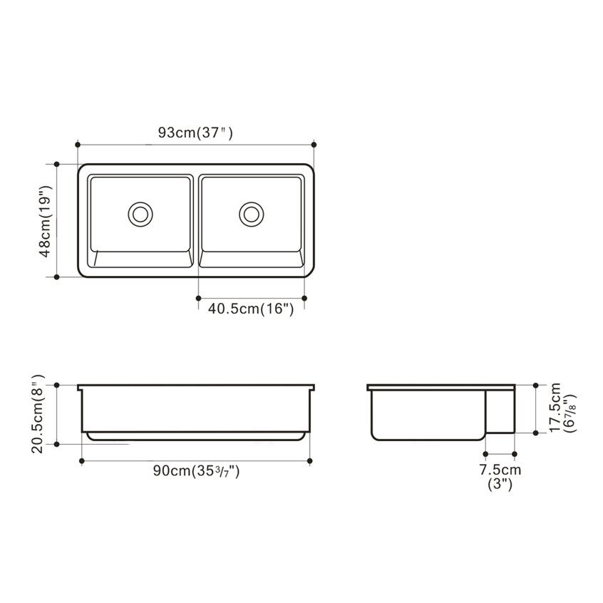 American UPC Standard Large 37' x 19' White Fireclay Farmhouse Undermount Double Bowl Delantal Fregadero de cocina de cerámica