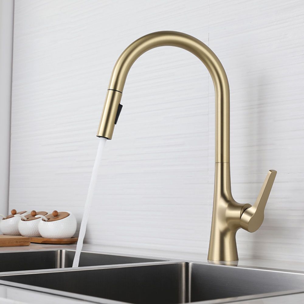 Grifo de cocina extraíble de oro cepillado de una sola manija Grifo de cocina