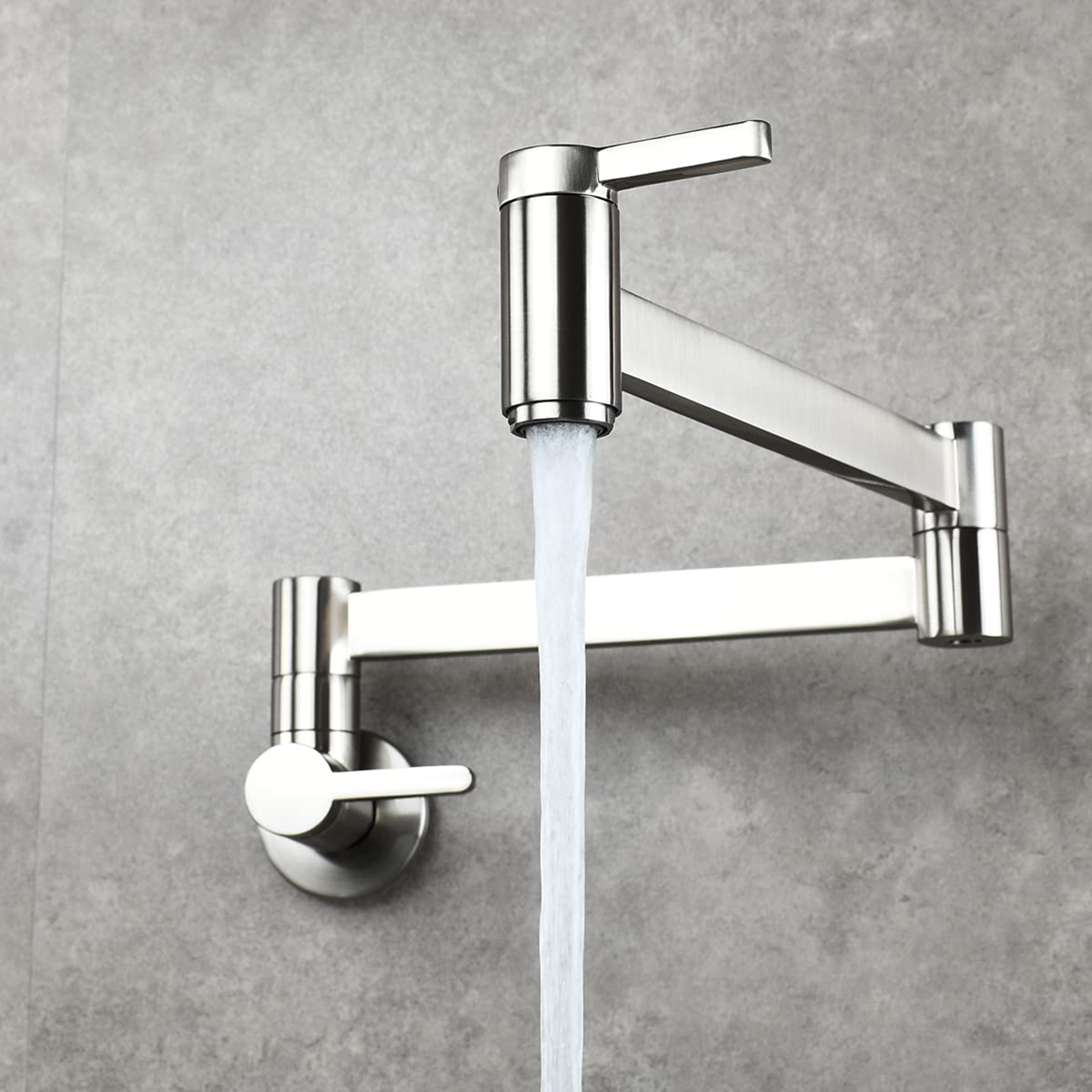 Grifo de cocina para llenado de ollas Aquacubic, grifo de olla de montaje en pared de níquel cepillado con brazos plegables para fregadero de cocina