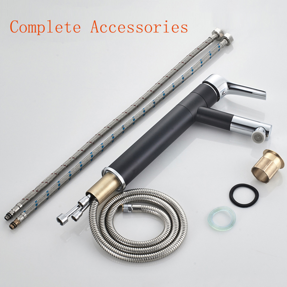 Grifos de agua de grifo de baño extraíbles de oro negro Aquacubic con tubo de dibujo Flexible