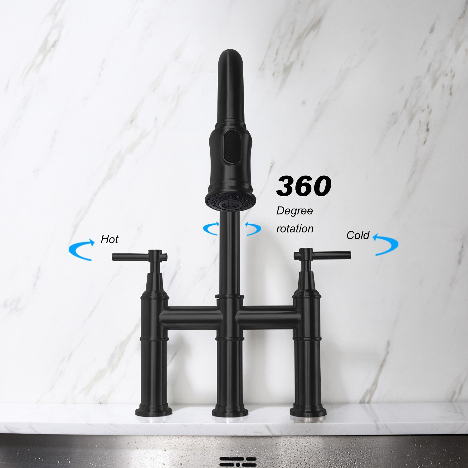 Grifo de puente de grifo de fregadero mate con mango de zinc extraíble