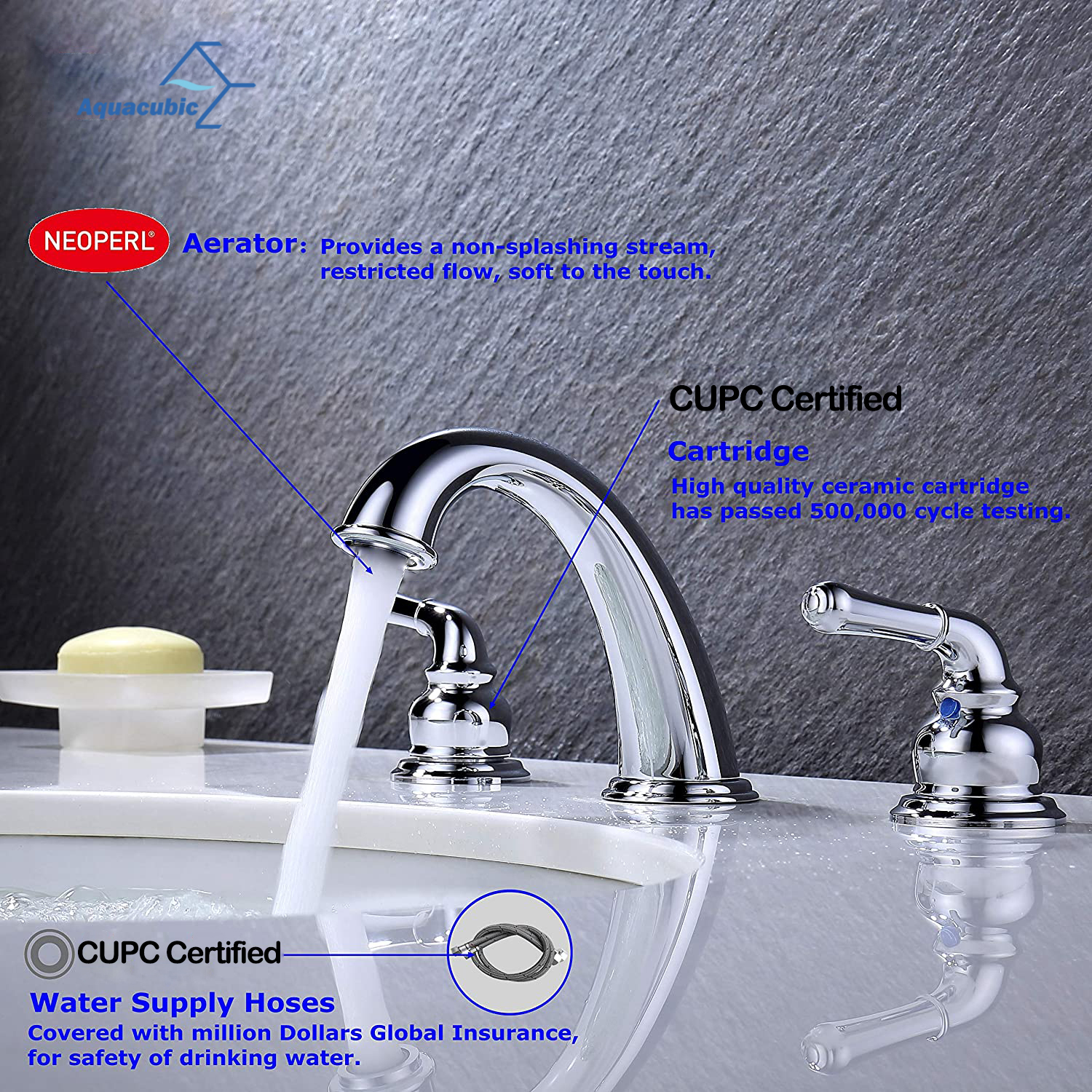 Grifo de lavabo de baño antiguo cromado generalizado de 8 pulgadas con dos manijas UPC de venta caliente con drenaje emergente