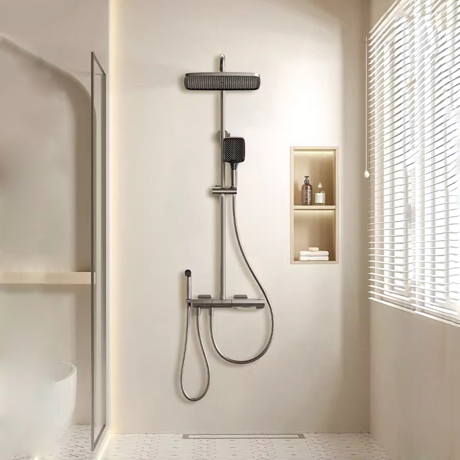 Sistema de ducha al por mayor Juego de ducha de pared termostático con pantalla digital LED de 4 funciones Tecla de piano