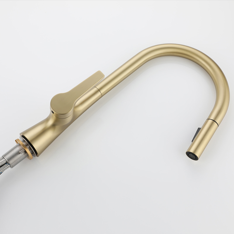 Grifo de cocina extraíble de oro cepillado de una sola manija Grifo de cocina