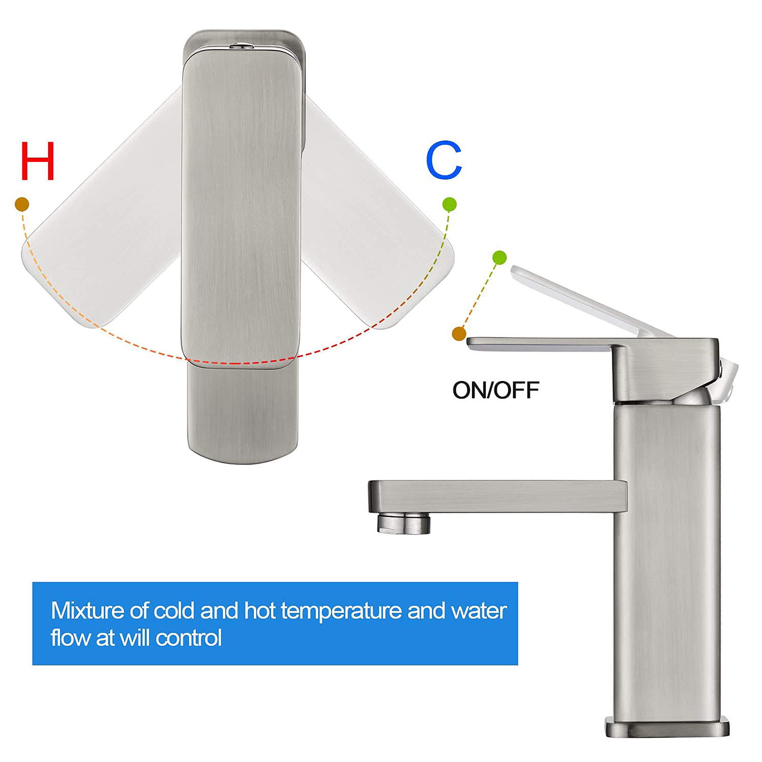 Aquacubic-grifo monomando de latón para lavabo de baño, grifo mezclador para lavabo de níquel cepillado UPC con drenaje