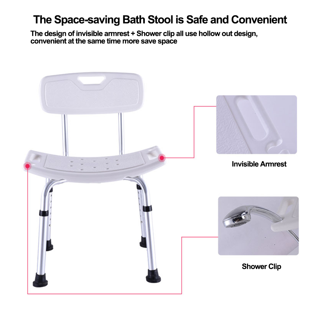 Asiento de ducha ajustable médico de aluminio, banco, taburete de baño, asiento de ducha con soporte