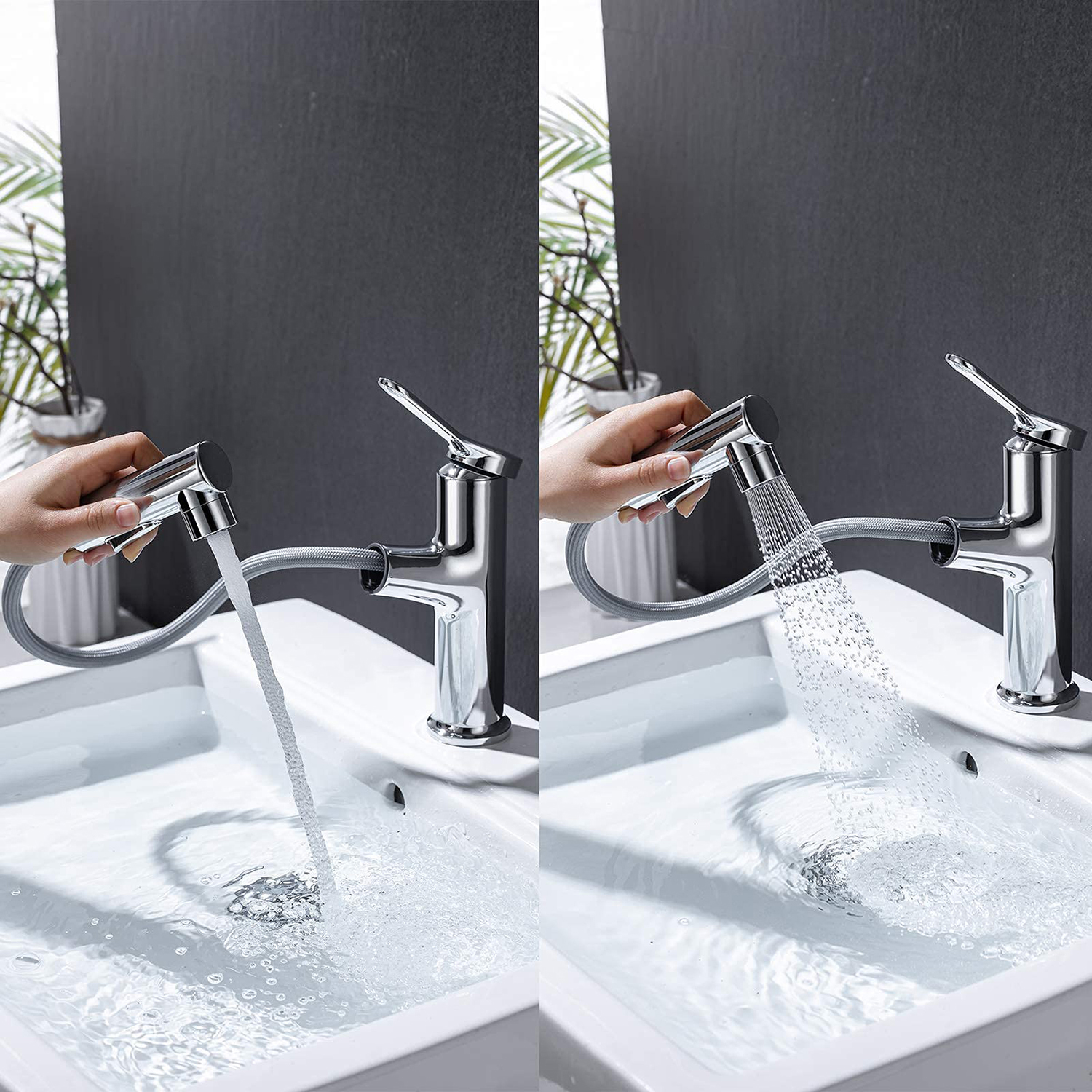 Grifo de baño multifuncional Aquacubic con un solo orificio, tres modos de flujo de agua y rociador extraíble
