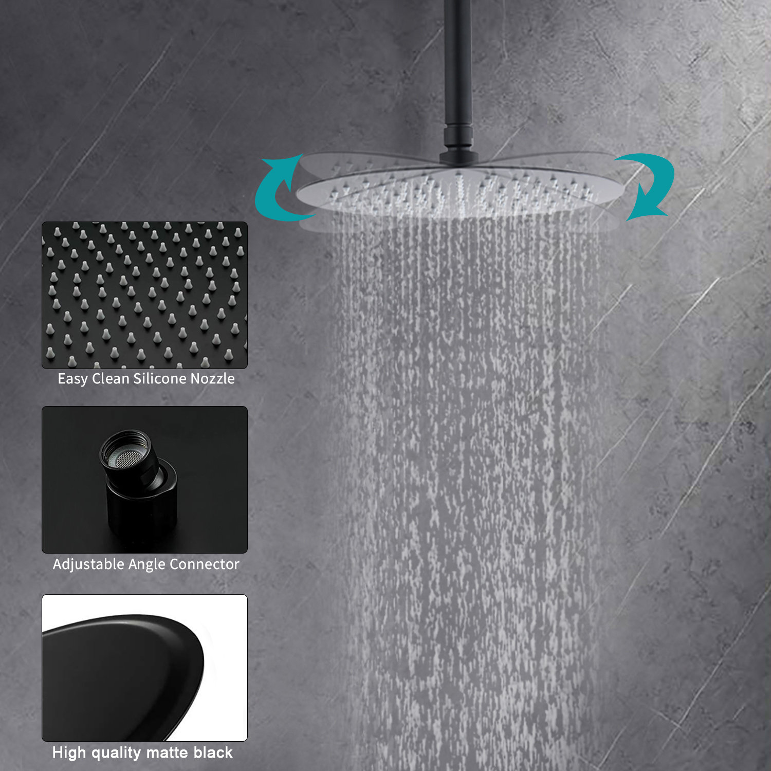 Sistema de ducha de techo, cabezal de ducha redondo tipo lluvia, juego de grifería con boquilla y válvula para bañera 