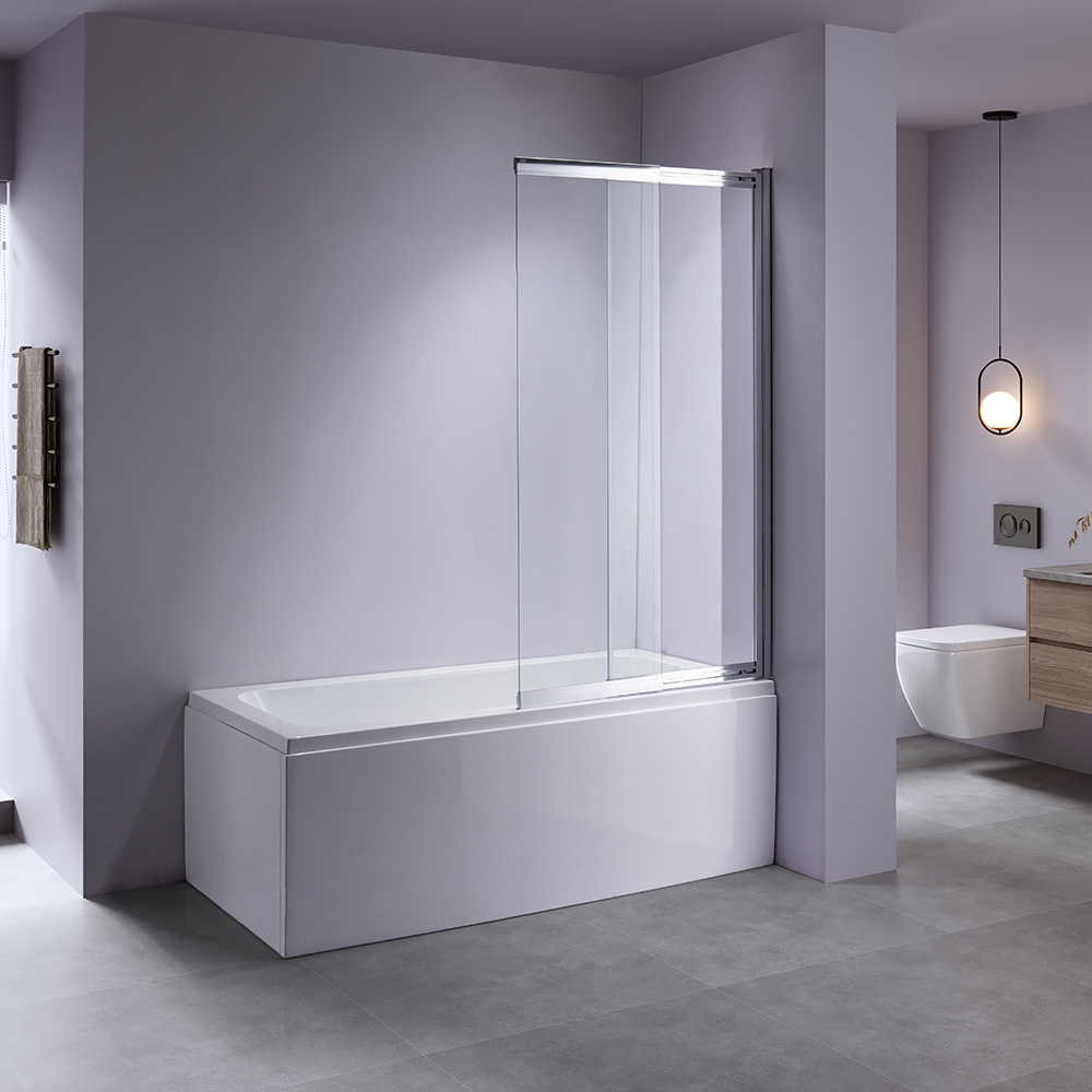 Panel de mampara de ducha con puerta corrediza de bañera plegable, plano, de vidrio transparente cromado, de fábrica de China