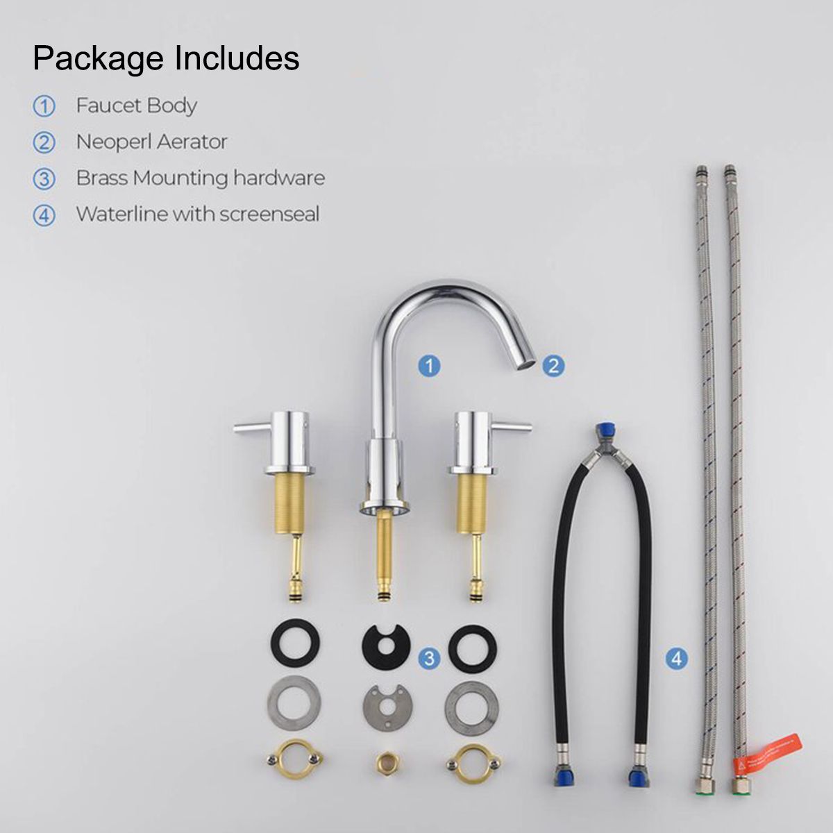 Grifo de baño cromado generalizado de 8 pulgadas, 2 manijas, sin plomo, Aquacubic cUPC con conjunto de drenaje