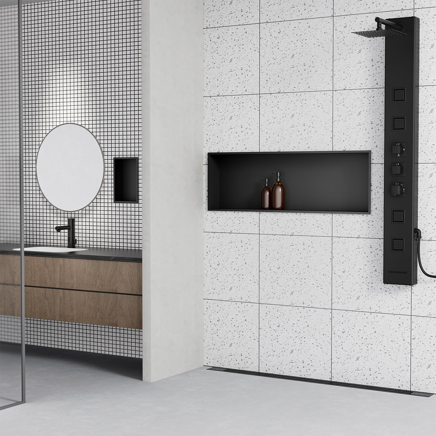 Nichos de ducha negros empotrados para baño, estante de baño de alta calidad, nicho de pared de la Ducha empotrado para baño