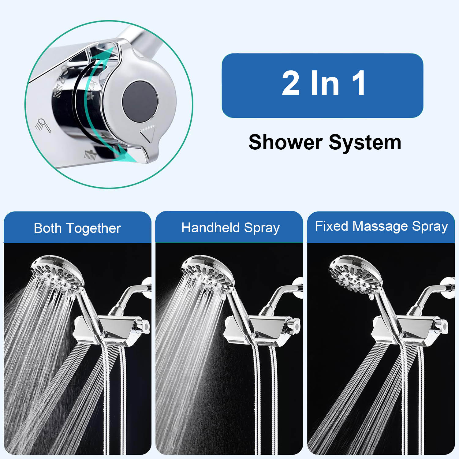 Sistema de spa dual 2 en 1 de alta presión con cabezal de ducha de masaje y ducha de mano de 10 modos