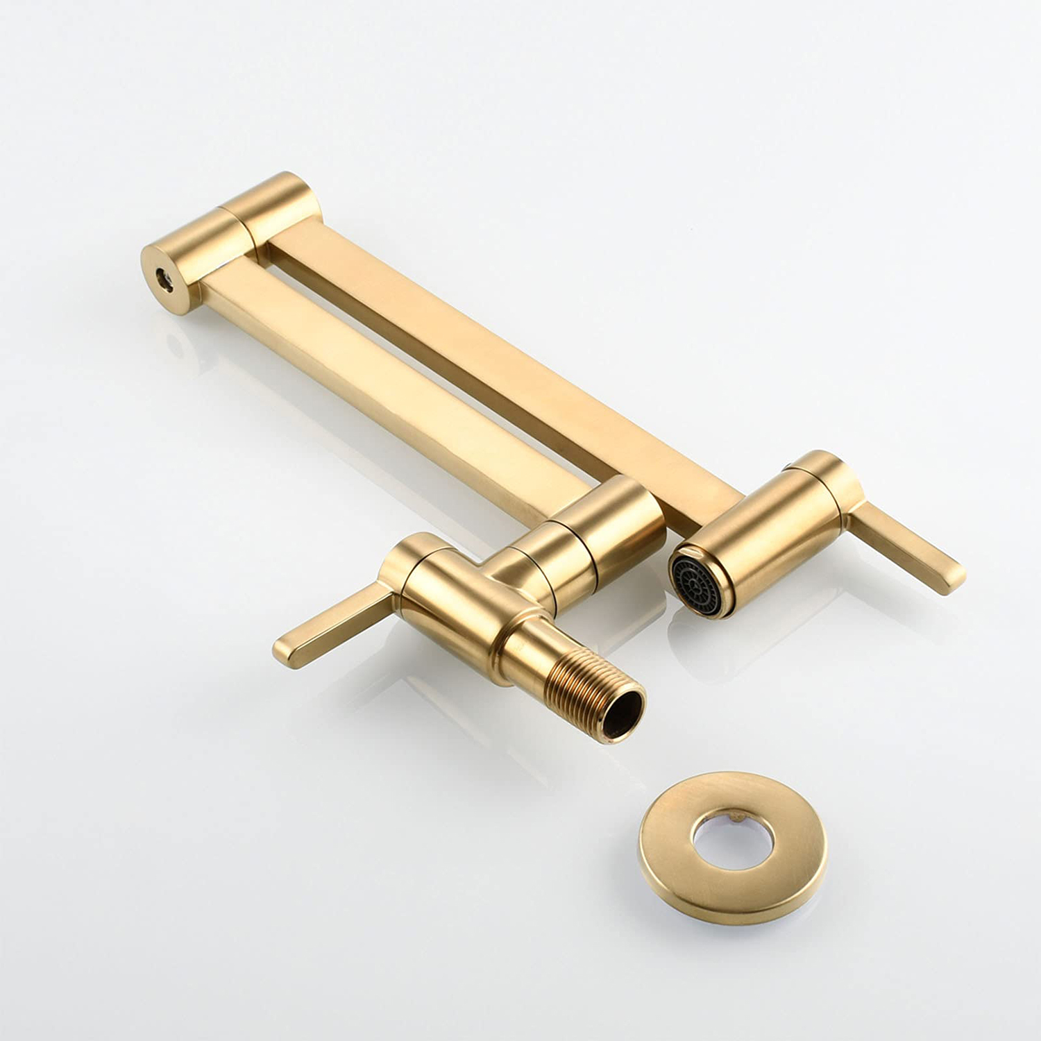 Grifo de llenado de ollas de oro cepillado moderno montaje en pared grifo de fregadero de cocina plegable cuadrado de latón macizo de un solo orificio
