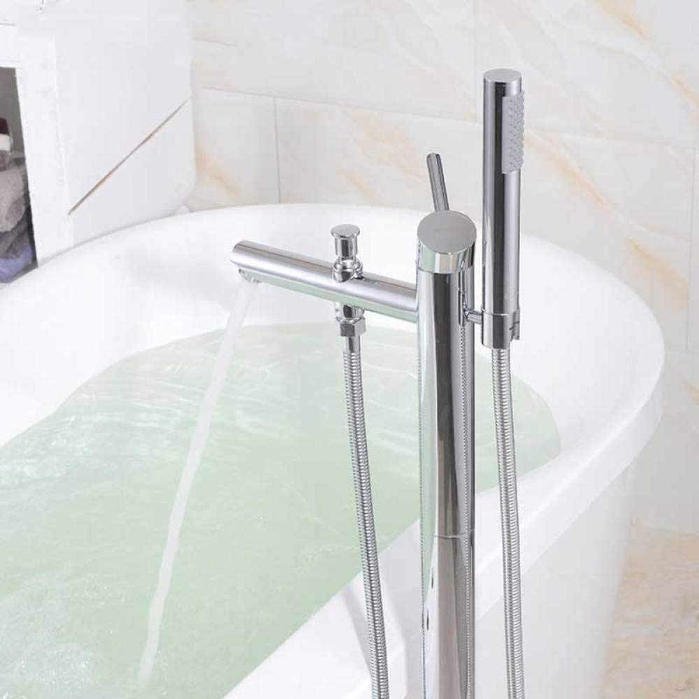 Grifo de bañera independiente, grifo de baño cromado con montaje en suelo, manija única de latón con ducha de mano