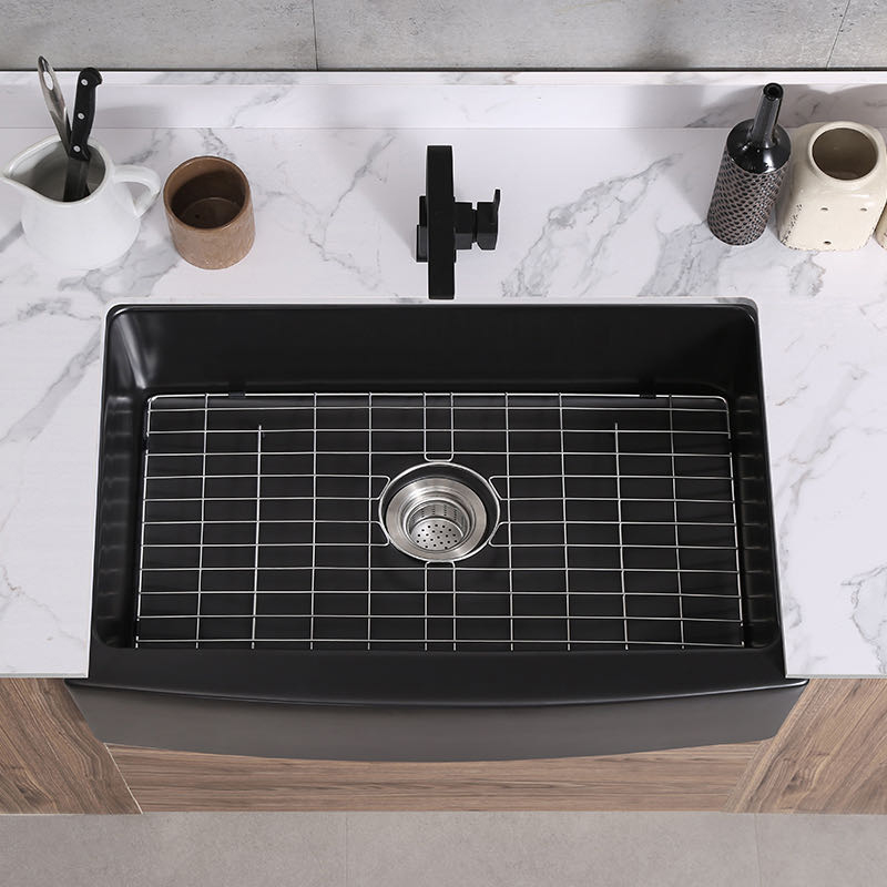 Fregadero de cocina de un solo tazón para granja, negro, 30' LX 21' W, delantal de cerámica, fregadero de cocina frontal, fregadero para lavabo de granja