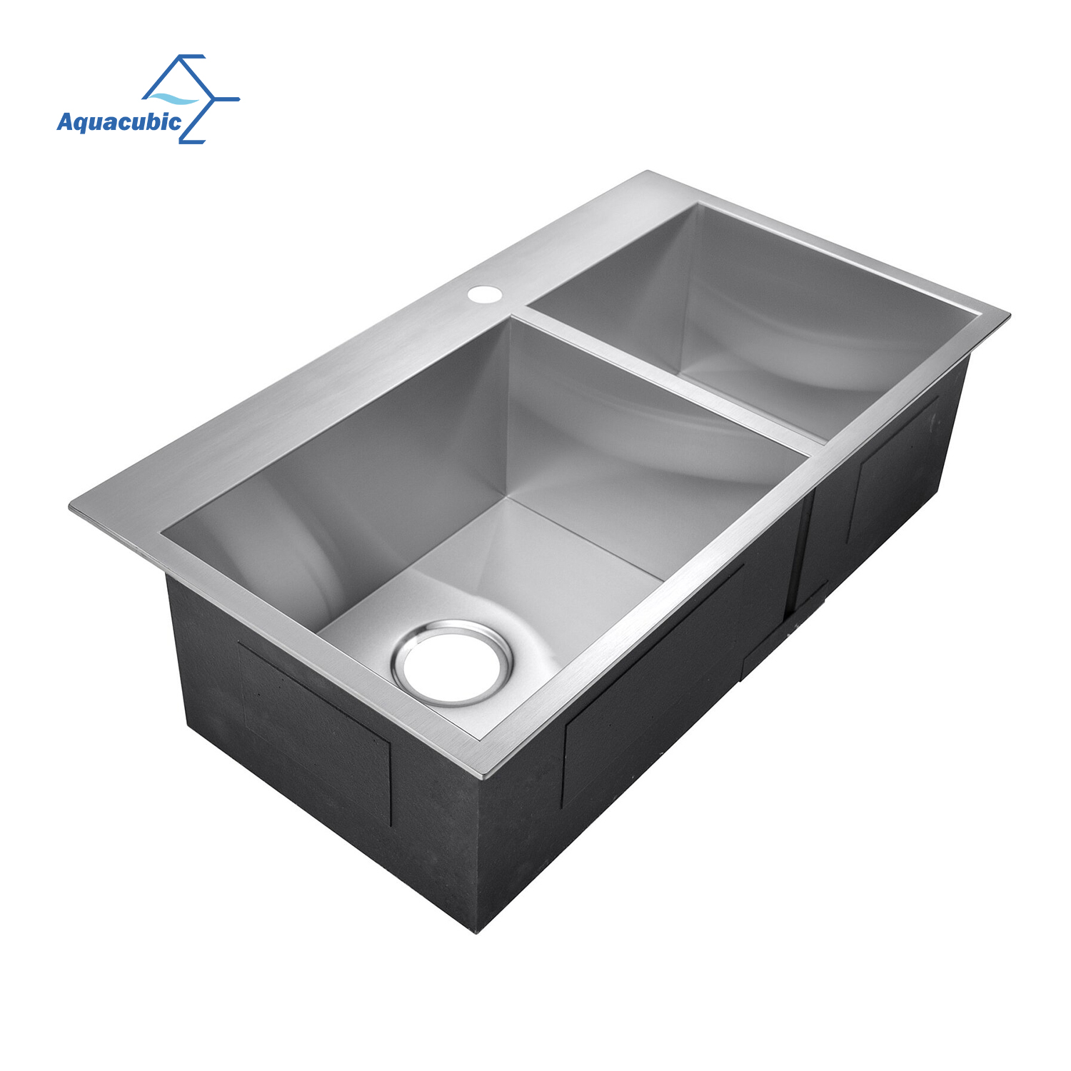 Fregadero de cocina de montaje superior con lavabo doble de 33 pulgadas, hecho a mano, de acero inoxidable, personalizado de fábrica, con grifo 