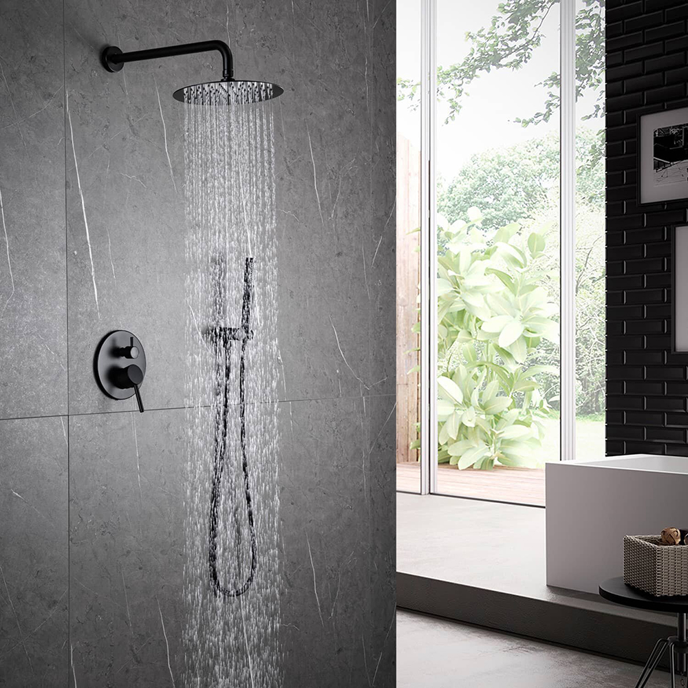 Aquacubic montaje en pared 10 'cabezal de ducha de lluvia redondo juego de grifo de ducha de doble manija con ducha de mano