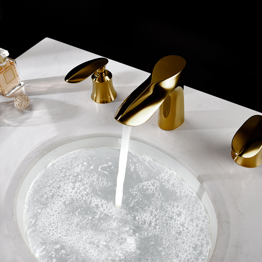 American 8 pulgadas oro antiguo 3 agujeros 2 manijas grifos de lavabo de baño generalizados