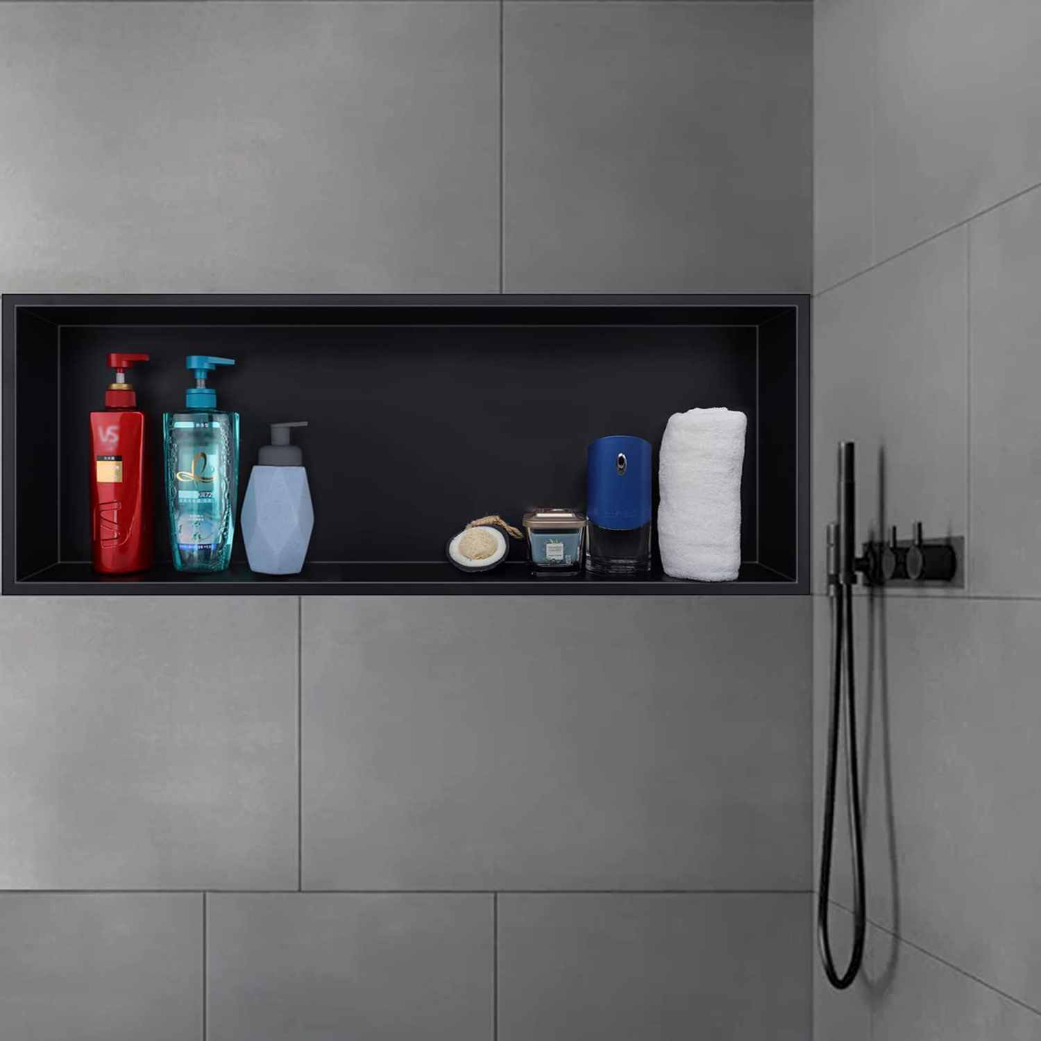 Nichos de ducha negros empotrados para baño, estante de baño de alta calidad, nicho de pared de la Ducha empotrado para baño
