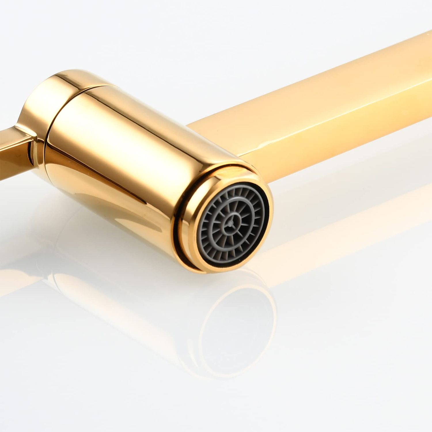 Grifo plegable cuadrado de latón macizo para montar en la pared, grifo doble de titanio dorado con interruptor, grifo plegable para fregadero de cocina 