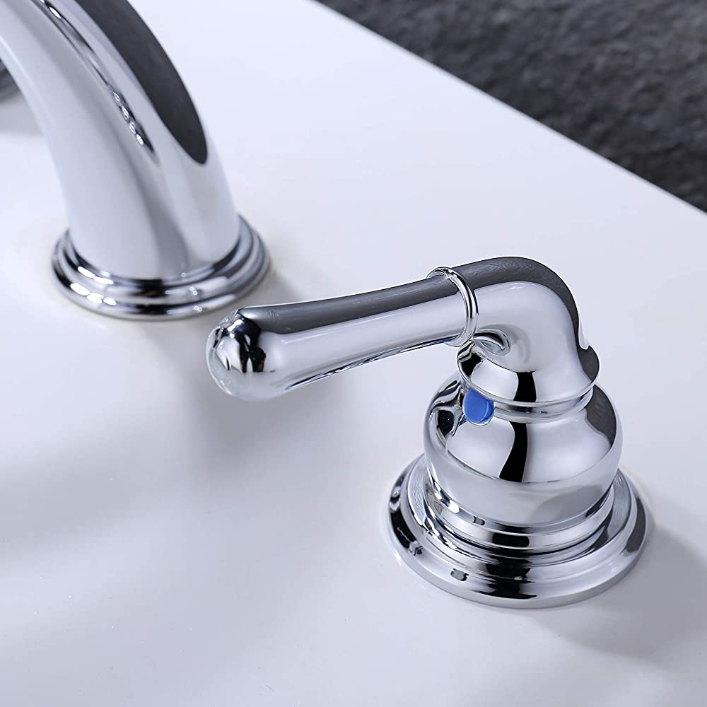 Grifo de lavabo de baño antiguo cromado generalizado de 8 pulgadas con dos manijas UPC de venta caliente con drenaje emergente