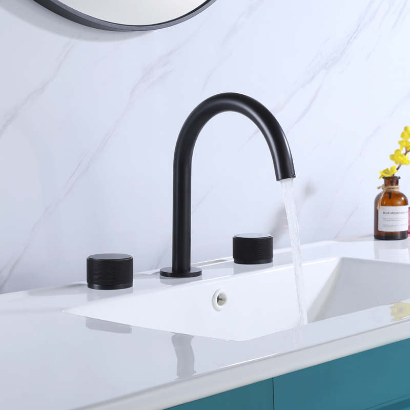 Grifo de lavabo de doble manija de tres orificios, grifo de baño caliente y frío, grifo de baño de gama alta