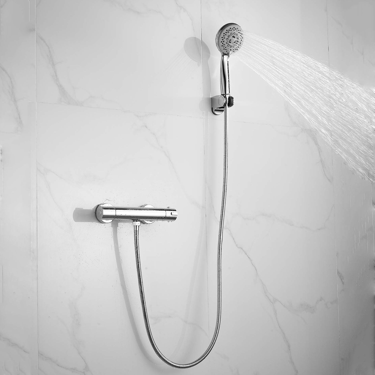 Grifos de válvula mezcladora para barra de ducha termostática para el hogar moderno, salida doble para baño cromado