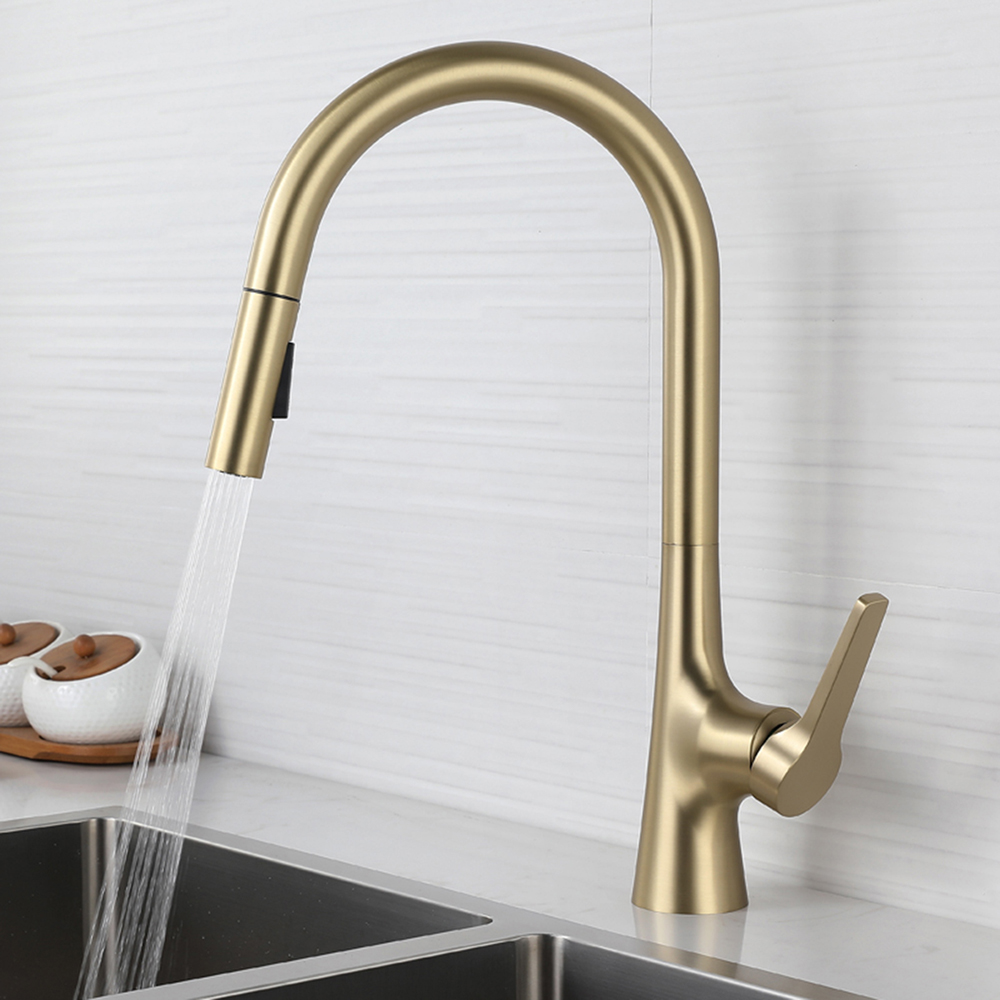 Grifo de cocina extraíble de oro cepillado de una sola manija Grifo de cocina