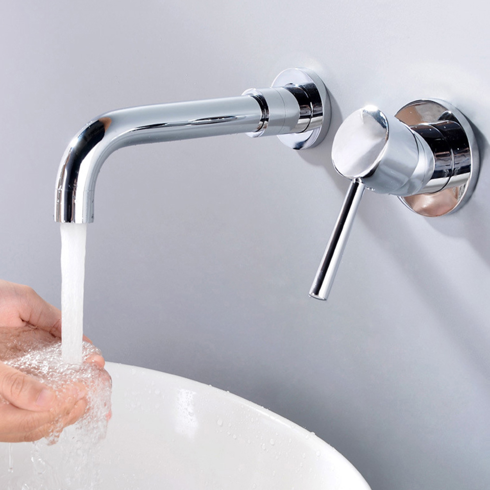 Lavabo del cuarto de baño del lavabo del cuerpo de latón del acabado cromado de Aquacubic en el grifo del fregadero de la pared