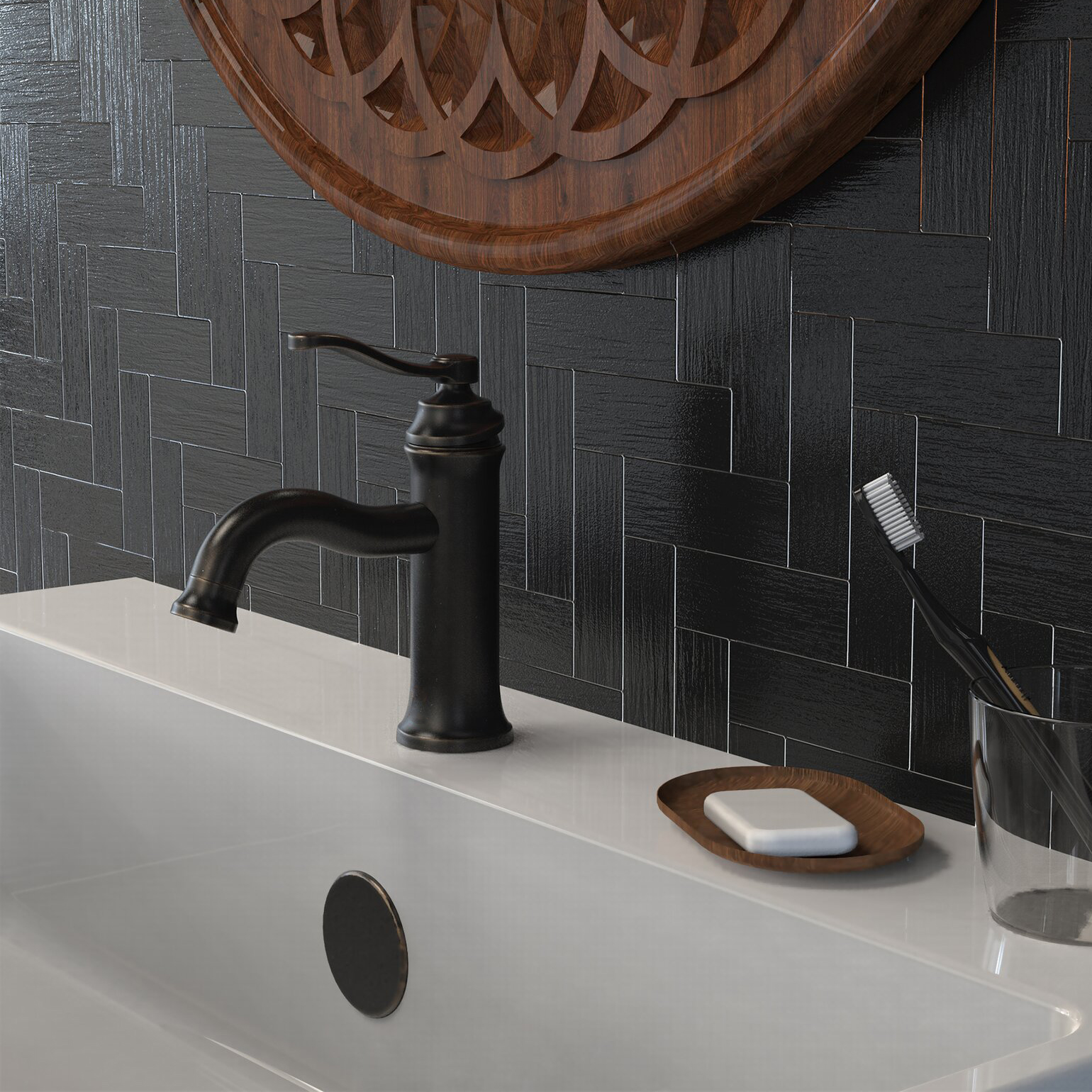 Grifo de baño de un solo orificio de lujo moderno con lavabo