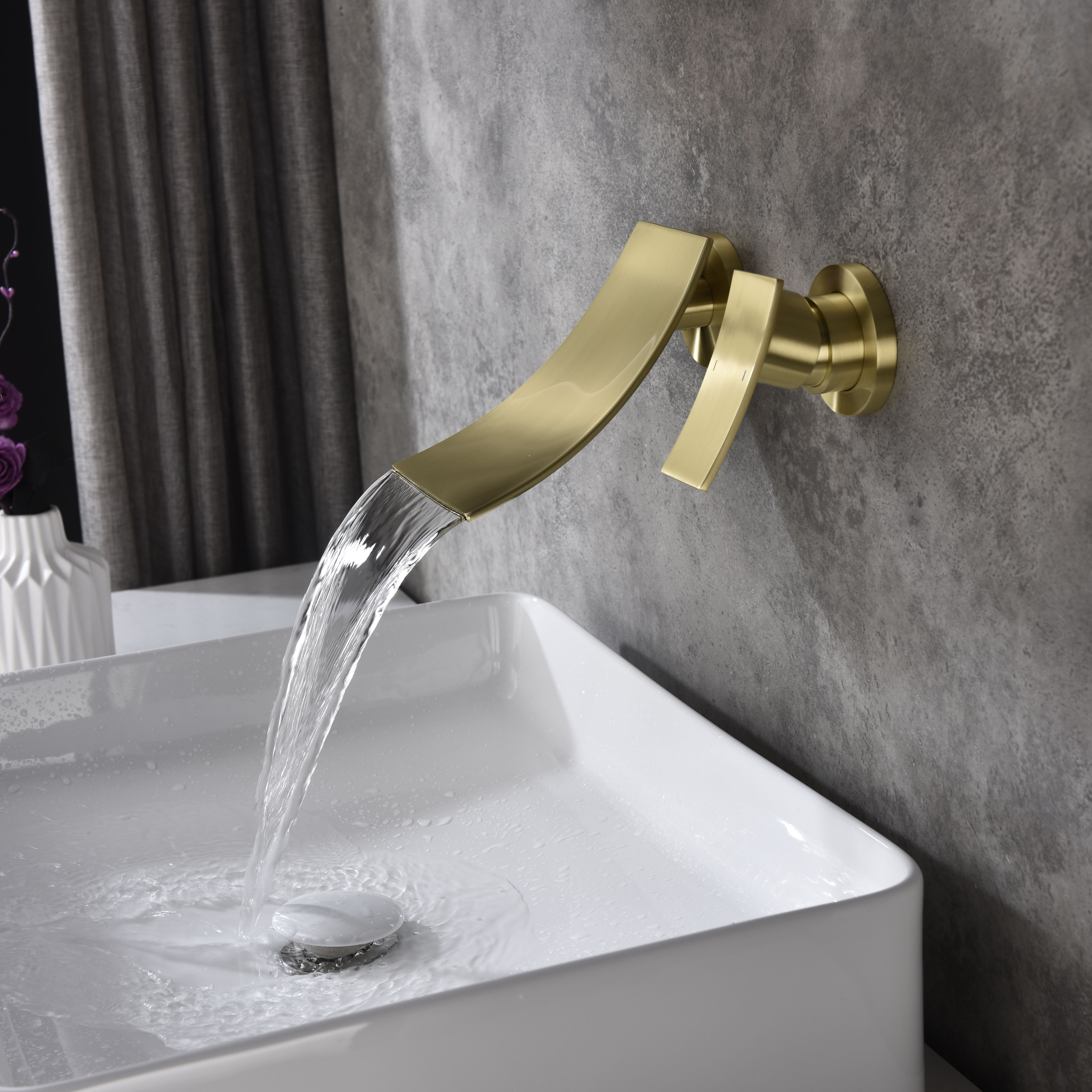 Grifo de baño Aquacubic, grifo de cascada montado en la pared, excelente grifo de baño de un solo orificio, bañera, lavabo, grifo mezclador
