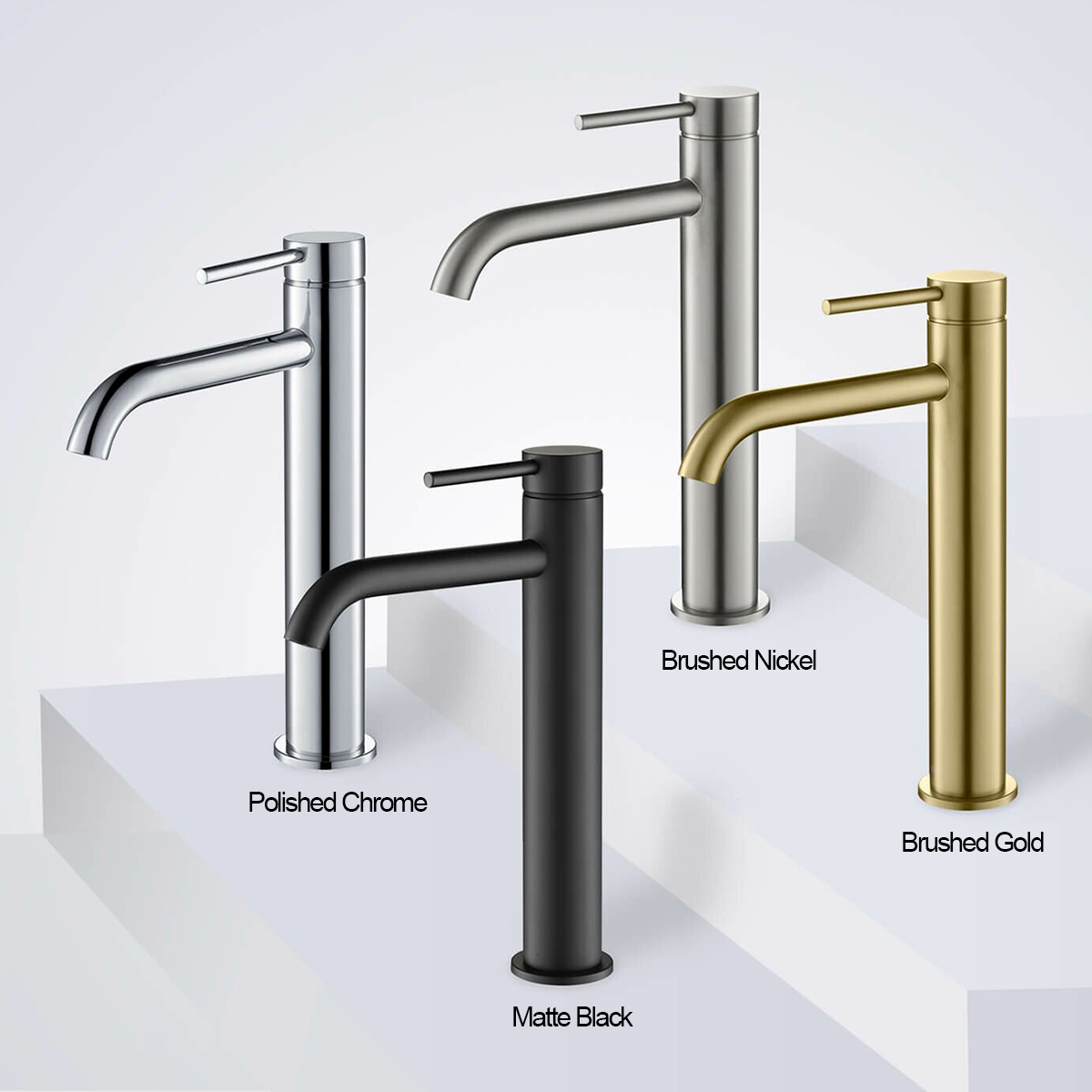 Grifo monomando alto Aquacubic de acero inoxidable para fregadero de recipiente, grifo mezclador para lavabo con drenaje emergente