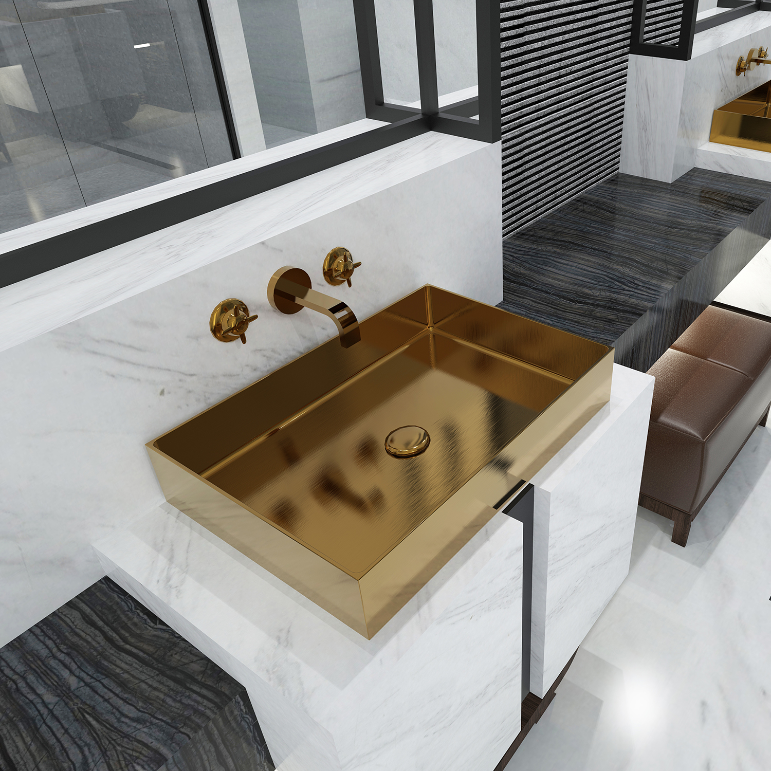 Lavabo nano rectangular de acero inoxidable a la moda para baño sobre lavabo artístico