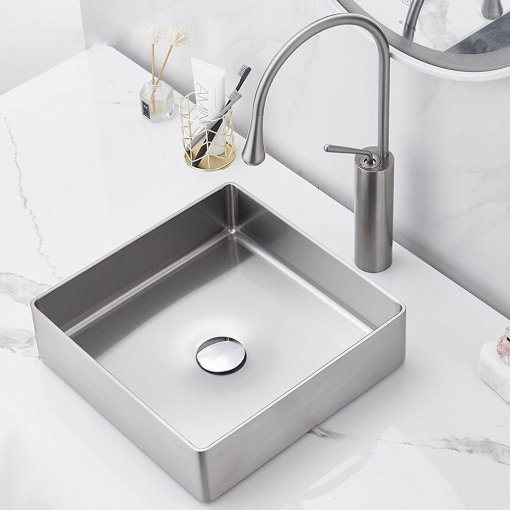 Fregadero de cocina de acero inoxidable de alta calidad, venta al por mayor, muebles de baño con forma cuadrada, artículos de lavabo artístico