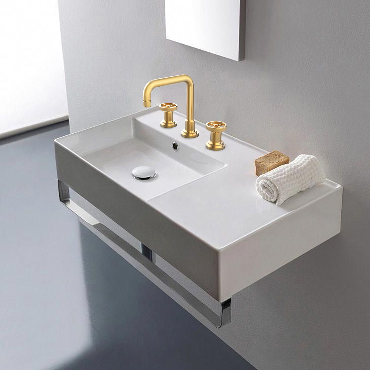 Grifo monomando de lavabo de doble manija para baño moderno Aquacubic