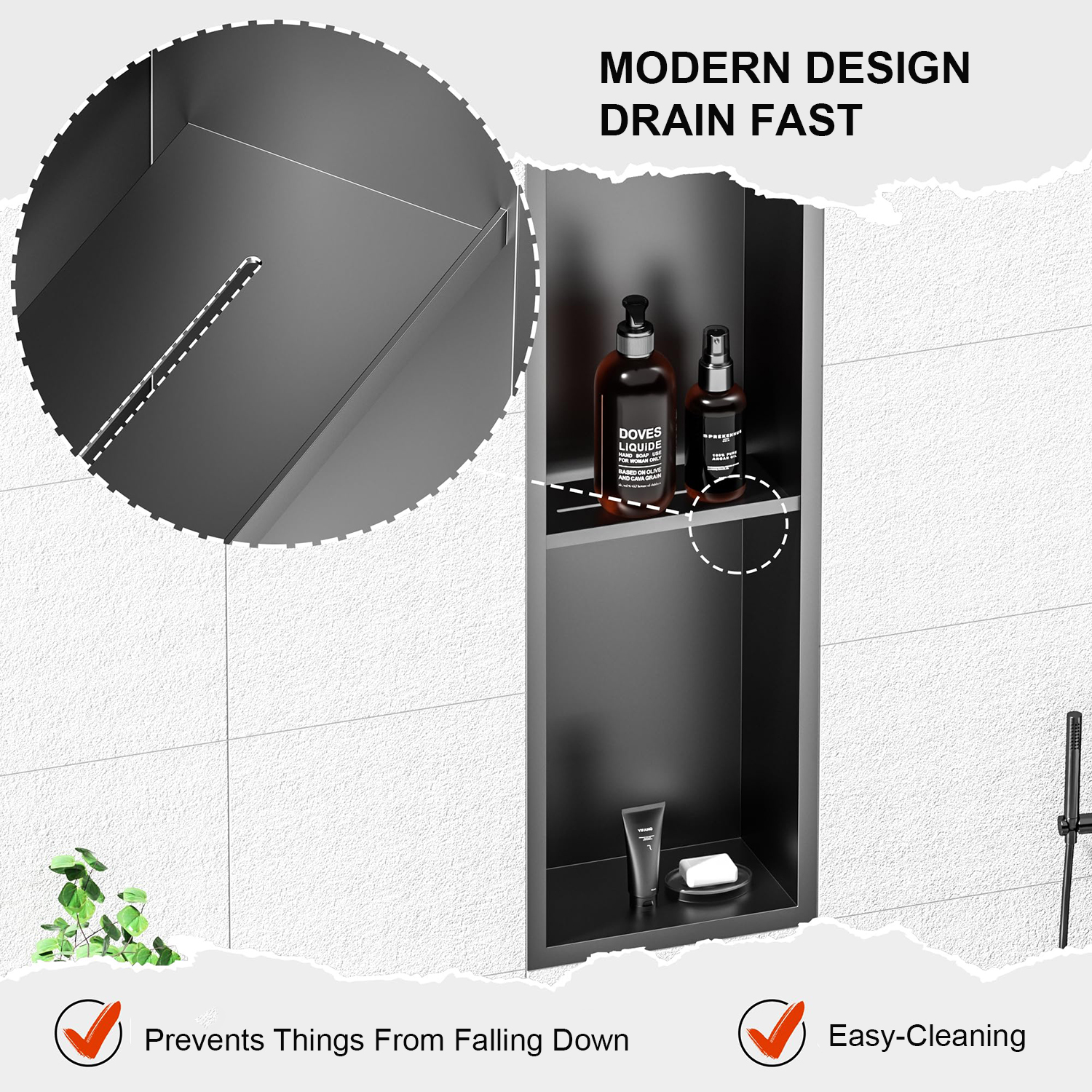 Fabricante profesional Estante de metal moderno de 2 celdas colgado en la pared gris bronce con nicho integrado de acero inoxidable