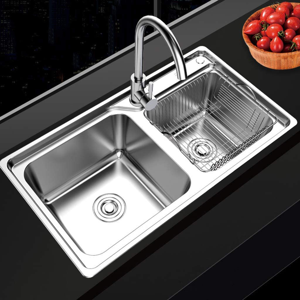 Fregadero de cocina caliente en América del Sur, lavabo doble, 780 x 420 x 190 mm, fregadero de cocina de acero inoxidable prensado/estirado de doble cubeta