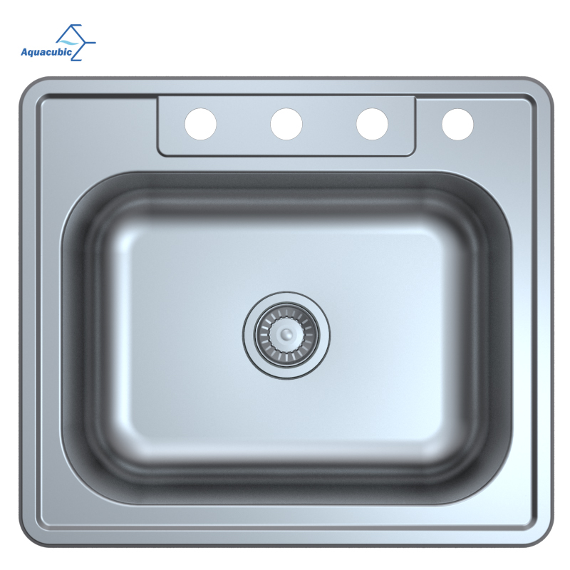 Fregadero de cocina estirado a presión rectangular de un solo tazón de acero inoxidable de montaje superior