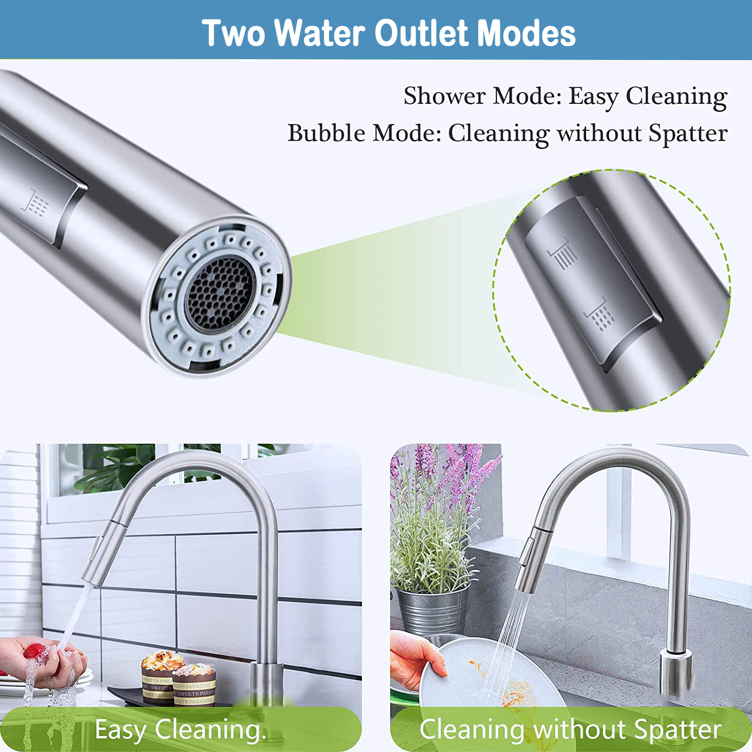 Grifo de agua Aquacubic, grifo medidor de agua fría y caliente de latón para cocina, grifo extraíble de níquel cepillado con doble manija