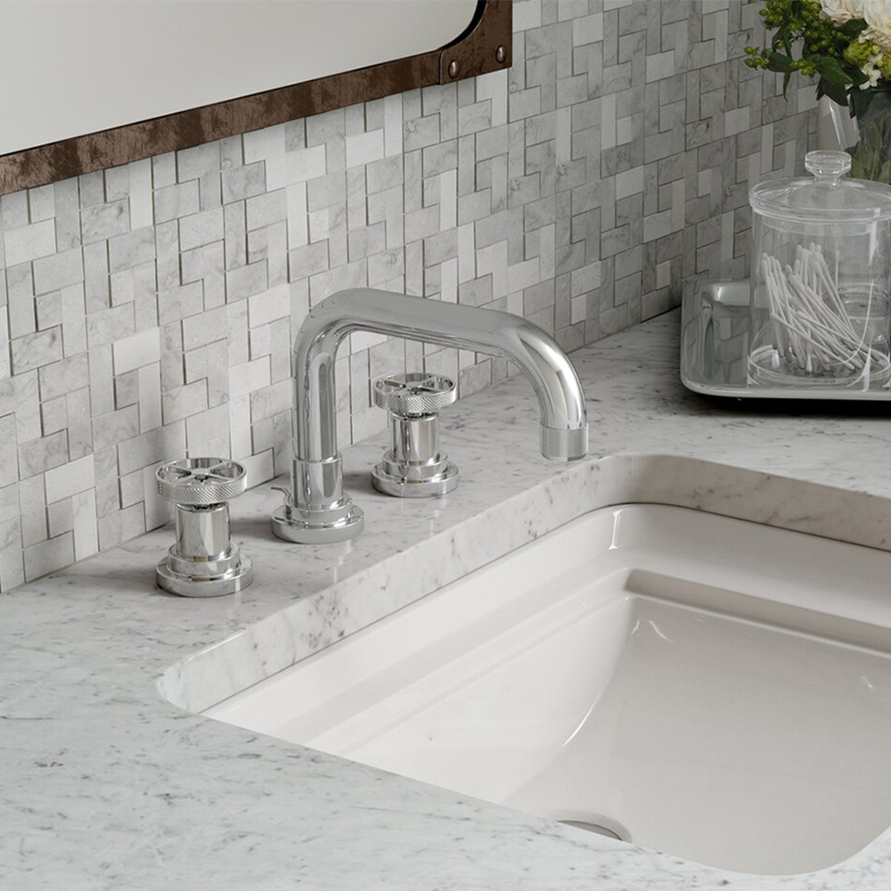 Grifo de lavabo de baño extendido negro mate de dos manijas Aquacubic