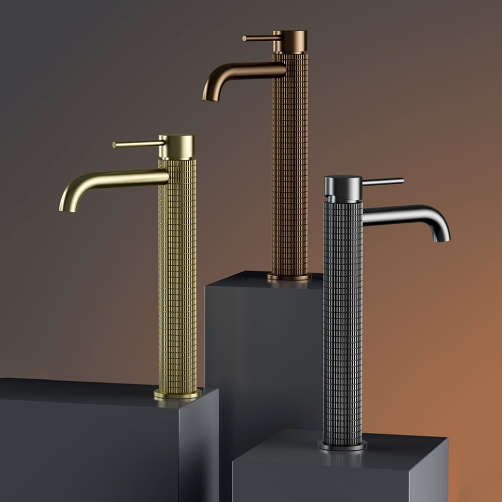 Grifo de lavabo alto con diseño moleteado, grifo de baño de diseño italiano, agua fría y caliente, grifo de latón para lavabo de Color gris bronce