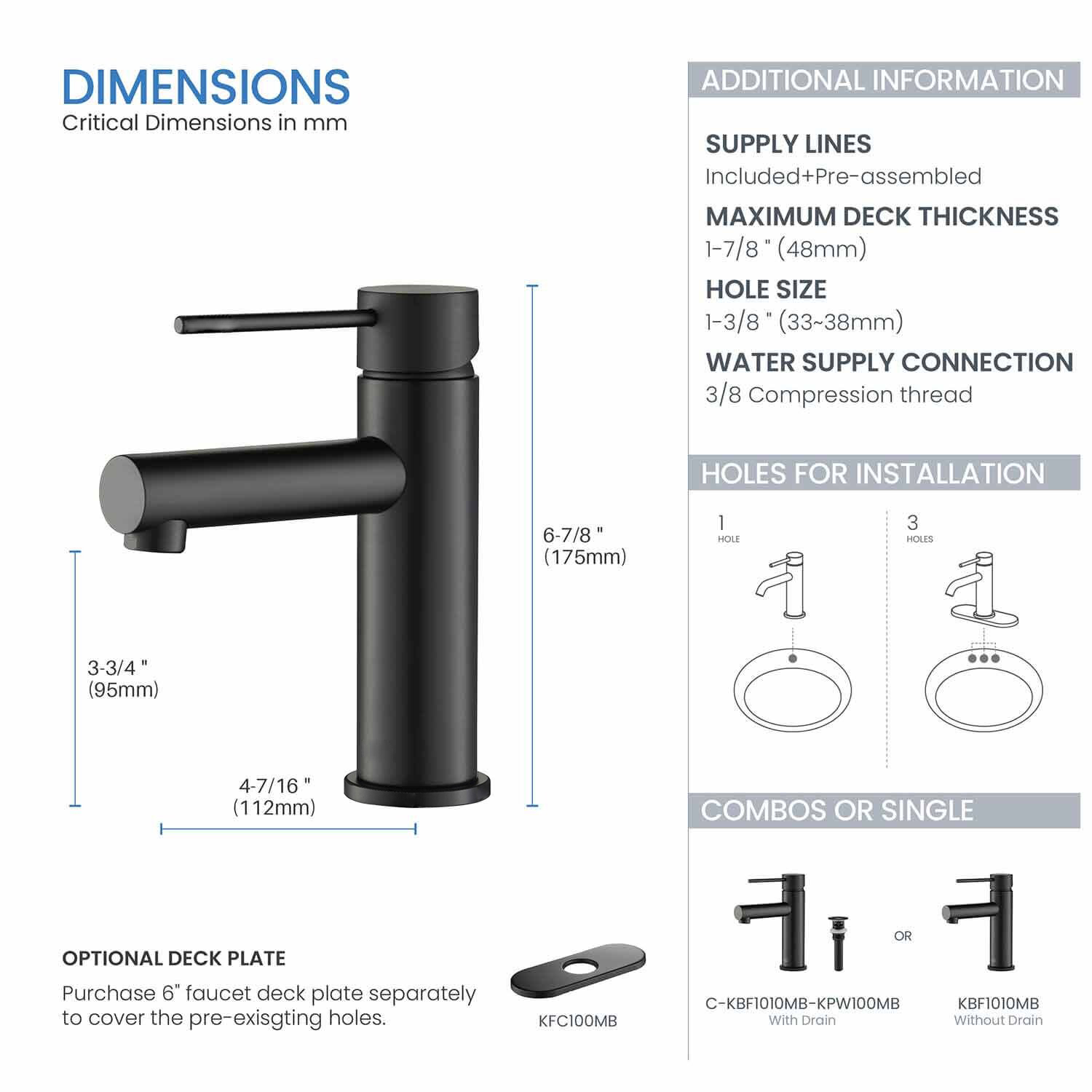 Grifo de baño de un solo orificio directo de fábrica excelente negro