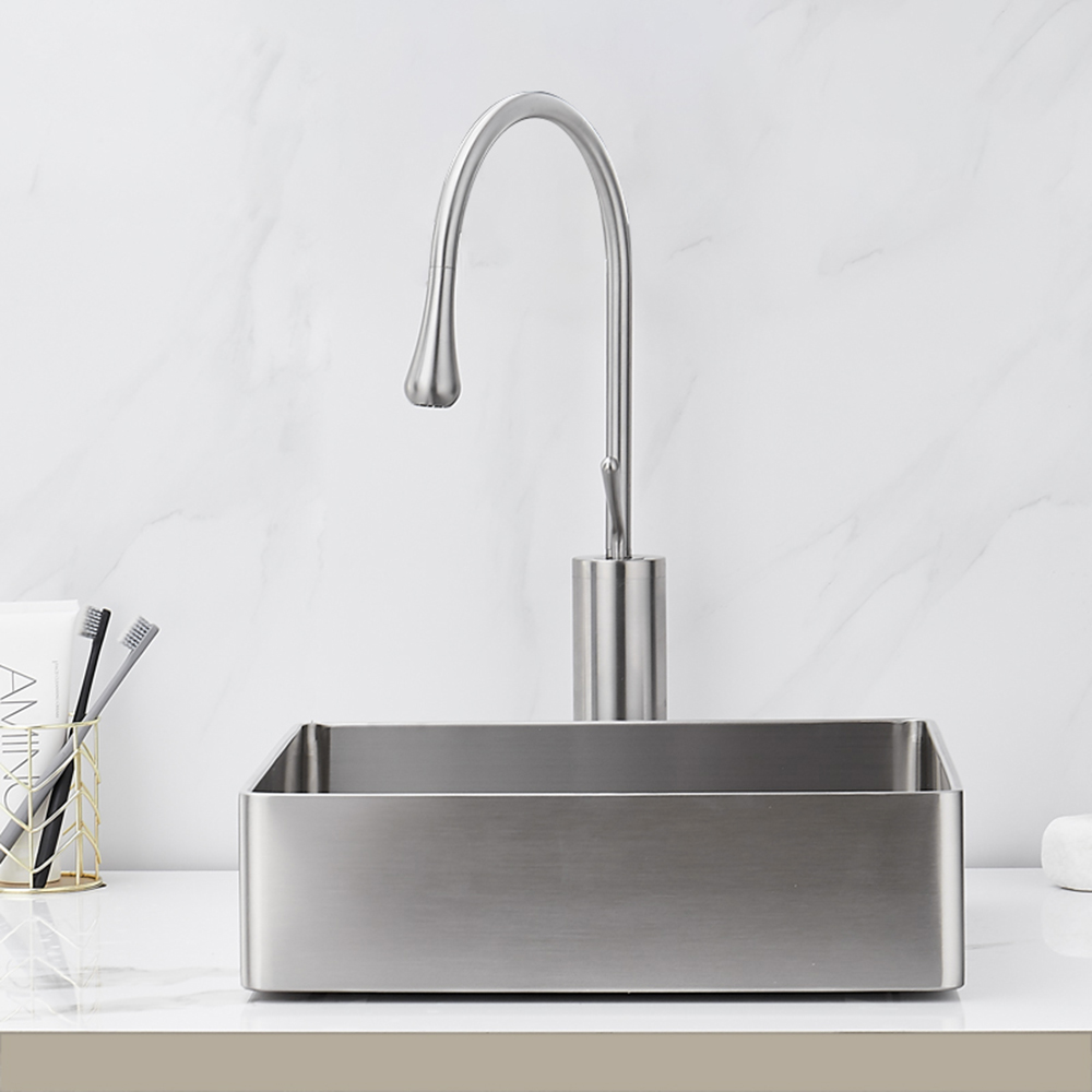 Fregadero de cocina de acero inoxidable de alta calidad, venta al por mayor, muebles de baño con forma cuadrada, artículos de lavabo artístico
