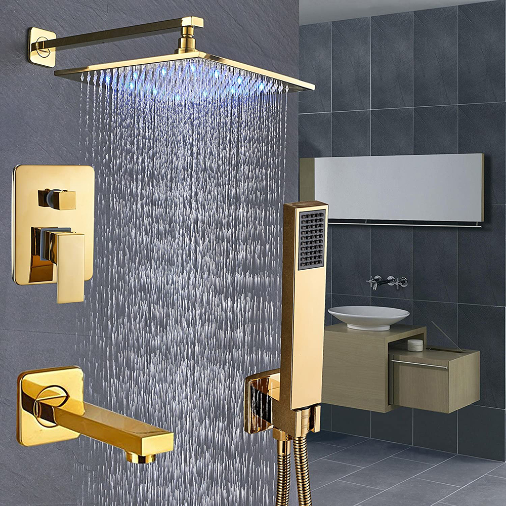 Sistema de grifo de ducha de bañera de oro cepillado Conjunto de ducha de cabezal de ducha de lluvia de baño con conjunto combinado de mano Caño de bañera