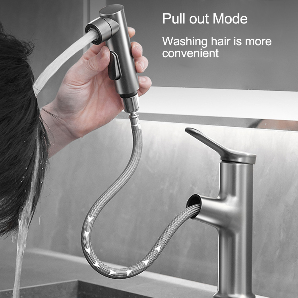 Aquacubic Certified Gunmental grey Single Holes Grifo para lavabo con rociador extraíble montado en cubierta