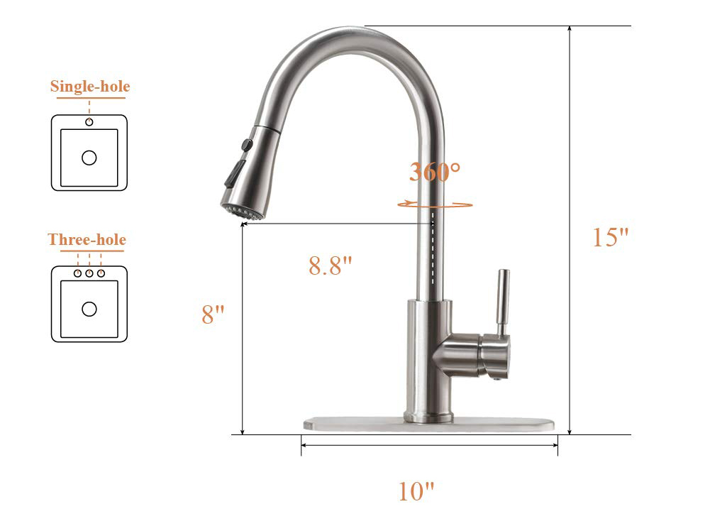 Grifo de cocina abatible de acero inoxidable, servicio superventas, de buena calidad, con pulverizador multifunción