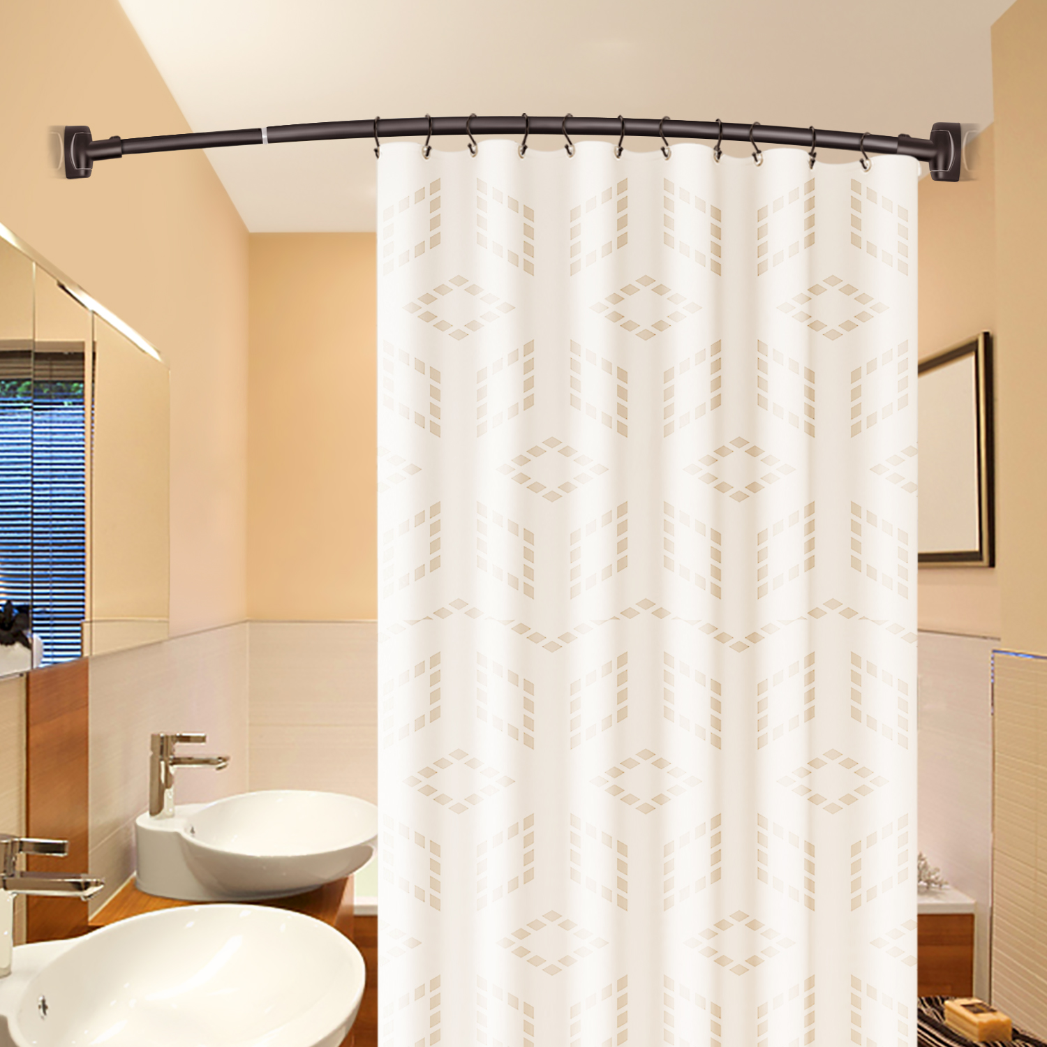Venta al por mayor de bronce estirable 304 inoxidable curvado baño bañera esquina cortina de ducha estante (50 '-72 ')