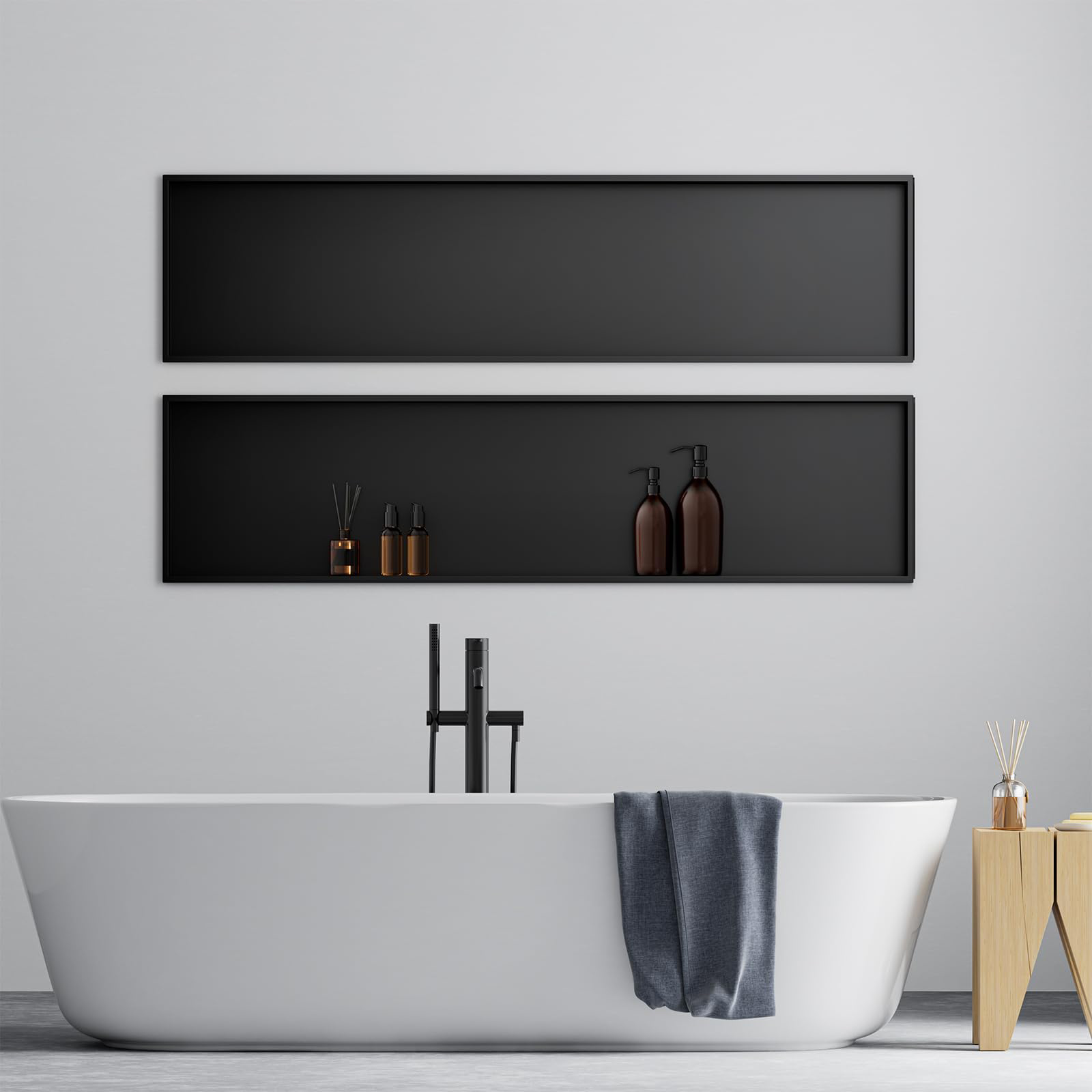 Gran oferta, nicho de metal empotrado para decoración de baño, nicho de ducha negro grande de 48 pulgadas
