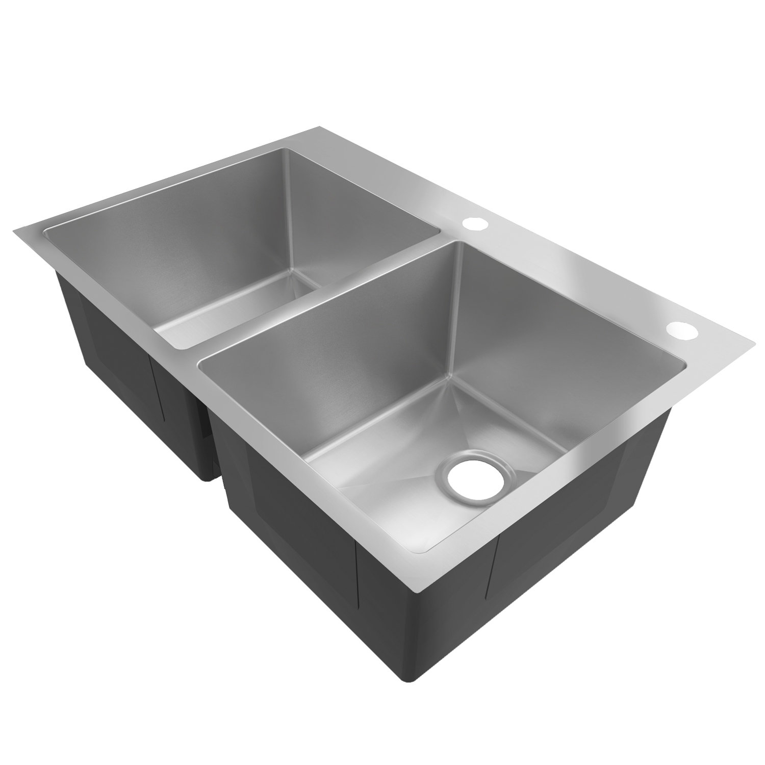 Fregadero de cocina de montaje superior hecho a mano cepillado de acero inoxidable 304 empotrable de 33 pulgadas con doble cuenco